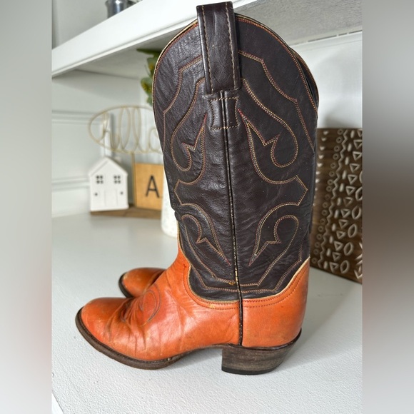 Larry Mahan Vintage Western Cowboy Boots Brown/Orange Leather Size 6.5 Women - Picture 2 of 10
